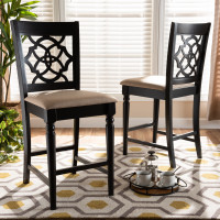 Baxton Studio RH322P-Sand/Dark Brown-PS Arden Modern and Contemporary Sand Fabric Upholstered Espresso Brown Finished 2-Piece Wood Counter Stool Set of 4